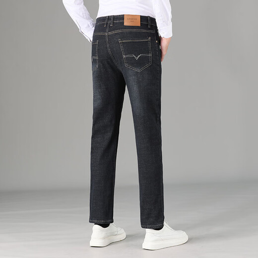 LIMENG джинсы мужские прямые свободные эластичные повседневные длинные брюки больших размеров на все сезоны модные стираные джинсовые черные 36