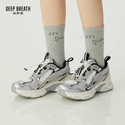 
DEEP BREATH Deep Breath Women's Shoes Lightweight Sports Shoes Low Top Strap Leisure Travel Daddy Shoes AX12247 Silver Gray Rice 34