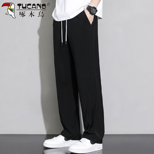 啄木鸟（TUCANO）裤子男款春夏季直筒休闲裤男士宽松垂感运动百搭长裤 黑色 XL