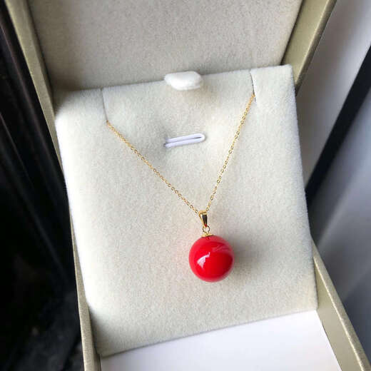Pop 18k gold inlaid coral red pendant, simple and atmospheric single bead, original design, elegant wine red 18K wine red 14mm single pendant without chain