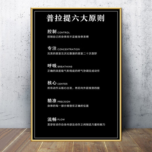 Jingtu Pilates decoration hanging painting yoga studio training classroom wall poster gym shaping studio cultural mural 15 six principles 40 width x 60 height cm KT board + gold PVC