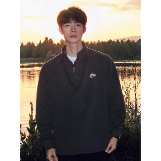 Katuchi American stand-up collar half-zip sweatshirt for men in autumn heavy-weight long-sleeved bottoming shirt high street trendy sports inner wear white gray regular style 2XL recommended 140-160Jin Jin equals 0.5 kg