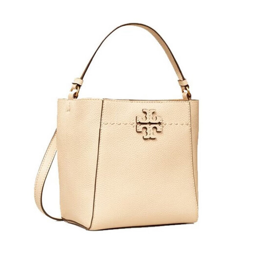 汤丽柏琦（Tory Burch）tb水桶包 McGraw 系列荔枝纹皮革手提包女款斜挎包【送礼】 【小号】米白色74956 724 长19cm 宽12.5cm 高18cm
