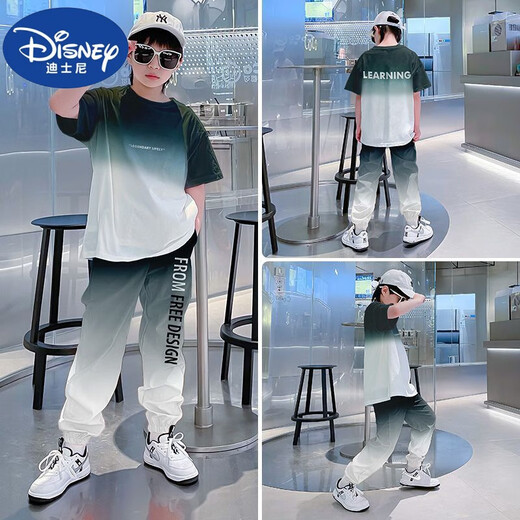 迪士尼（DISNEY）儿童装男童夏装套装2025新款男孩夏季短袖中大童薄款运动酷帅气潮 1048【蓝色】一套 120