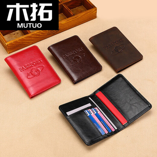 La nueva bolsa de pasaporte de cuero genuina de Mutuo, Crazy Horse Travel Travel Passport Clip Passport Passport Protective Cover Genuine Leather Boarding Booling Grano Negro [Caquero de vaca de 2 capas de 2 capas] [Cubierta de pasaporte de cuero]