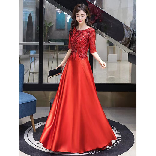 Zhufan annual meeting host clothing female chorus conductor performance clothing female golden evening dress female 2025 new art test champagne color 2XL