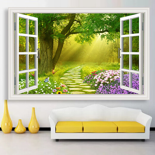 Landschaftsmalerei hängende Malerei 3D dreidimensionales Wandbild Wohnzimmer Hintergrund Wanddekoration Malerei gefälschte Fenstersimulation hängende Malerei dekorative Malerei Strand TH-1315 90 cm * Höhe 60 cm Massivholzrahmen + Kristallporzellanmalerei