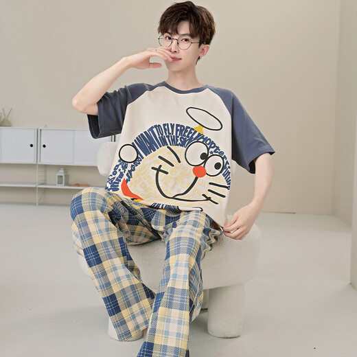 Junge Liebeswörter für Männer Pyjama reine Baumwolle Sommer kurzärmelige lange Hosen Cartoon junge großgroße Studenten können draußen im Sommer WB671 2xl 150-180jin zu Hause tragen [Jin entspricht 0,5 kg]