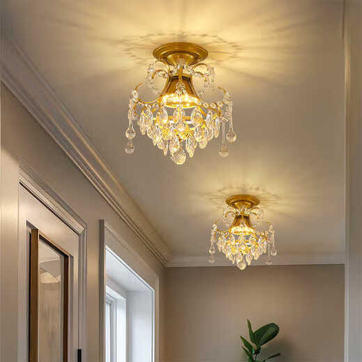 XMSJ European crystal small chandeliers American light luxury aisle light corridor balcony lamp entrance staircase cloakroom lamp hallway lamp foyer lamp 9885 black large suction + three-color light bulb