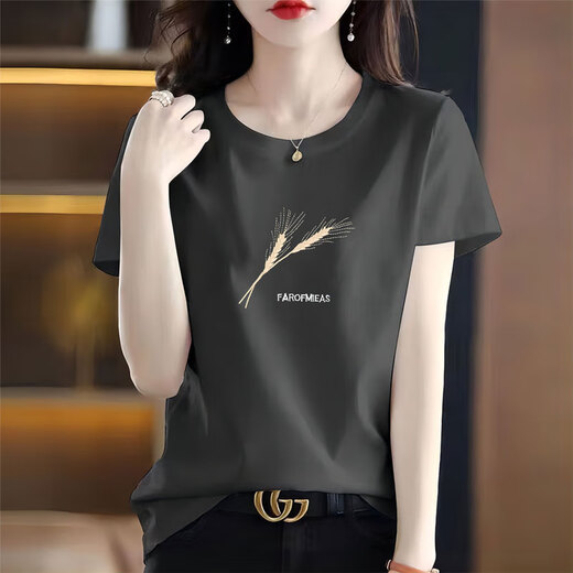 Pure cotton white short-sleeved T-shirt women's loose printed T-shirt summer top 6193 white short-sleeved XL (recommended 120-135 Jin [Jin equals 0.5 kg])