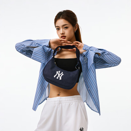 MLB纽约洋基队时尚休闲便携通勤牛仔布腋下包手提手拿包单肩包常规男 靛蓝色
