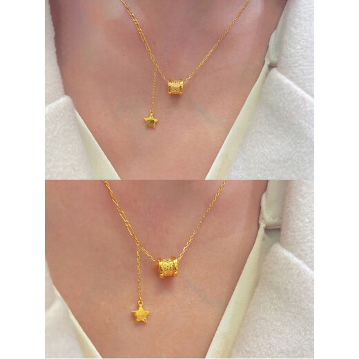 OFK old phoenix 999 gold new style small waist five-pointed star AB chain necklace is versatile, fashionable and light