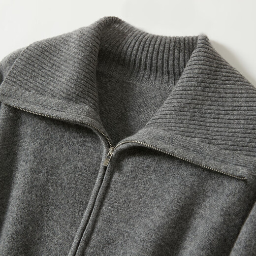 Jinju Thick 100% Sheep Wool Autumn and Winter New Lapel Cardigan Sweater Jacket Women's Cardigan Gray L