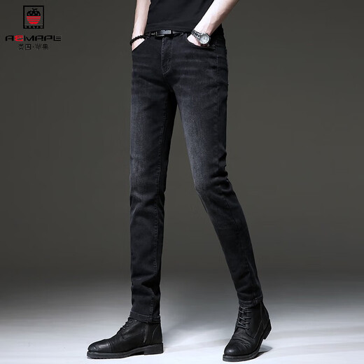 Aemape Frühlings- und Herbst -Herren -Schwarz -Baumwoll -Jeans Koreanische Retro -Retro -Kleine Stretch Casual Hosen 1048 Black 31 [zwei Fuß vier]