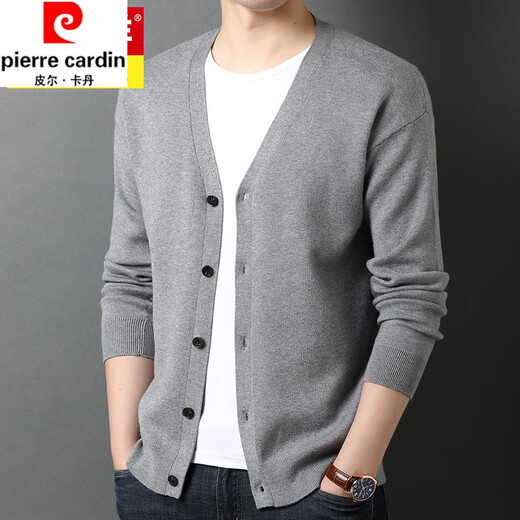 皮尔卡丹（pierre cardin）羊毛针织开衫男春秋季新款v领毛衣外套中年男士纯色商务休闲上衣 黑色 XL 175 【130-140斤穿】