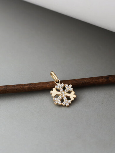 Junbu South Korea imported pure 14K gold pendant for women, high-end, versatile snowflake inlaid design, K gold clavicle chain gift, 14K gold color, individual pendant, chain not included