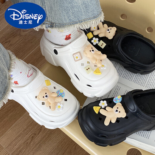 迪士尼（DISNEY）亲子儿童EVA洞洞鞋女2025新款女孩夏季外穿厚底防滑拖鞋男童 白色可爱小黄熊 30 -31