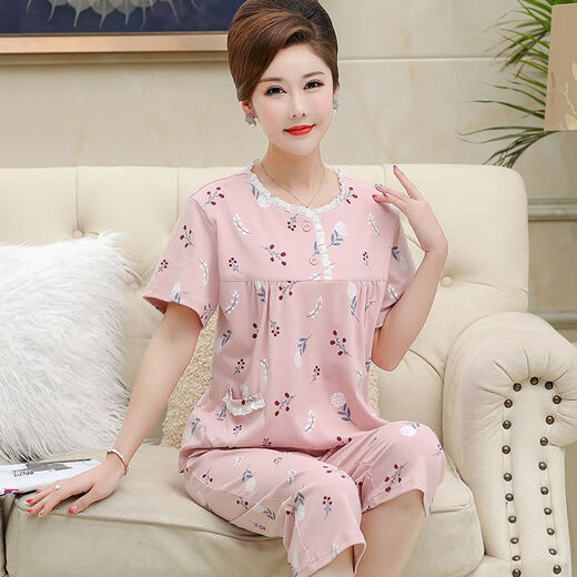 Mutterpyjamas mittleren Alters für Frauen im Sommer im Sommer reines Baumwollkurzärmel-Hosen mit mittleren und älteren T3937 XL (115-135jin [Jin ist 0,5 kg])