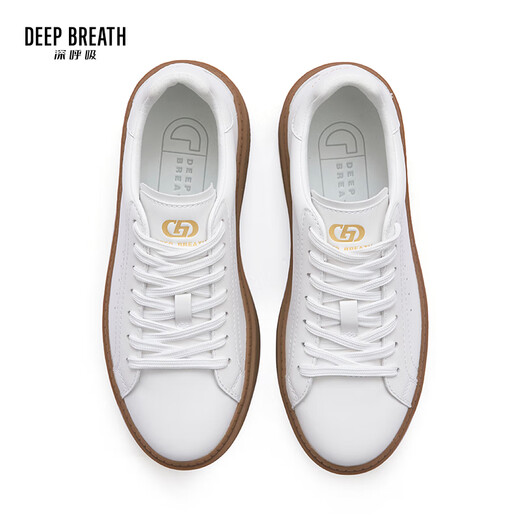 DEEP BREATH Deep Breath Women's Shoes, versatile cowhide shoes, gold-plated logo, lace-up casual shoes, AX12121 white 37