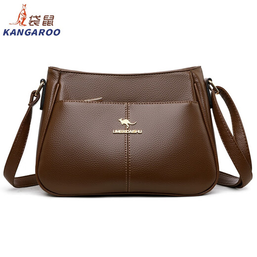 Kangaroo (KANGAROO) genuine leather women's bag crossbody bag women's 2025 Chinese Valentine's Day small bag mother bag mother-in-law bag cowhide versatile shoulder bag brown