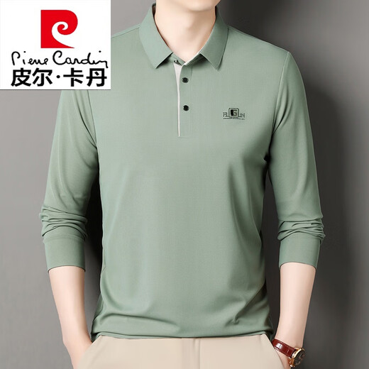 Pierre Cardin Langarmed T-Shirt für Herrenfrührungen und Herbst Dünne dünne mittlere Baumwoll-Lohr-Revers-T-Shirt-Top-Basis-Polo-Hemd mit mittlerem Alter.