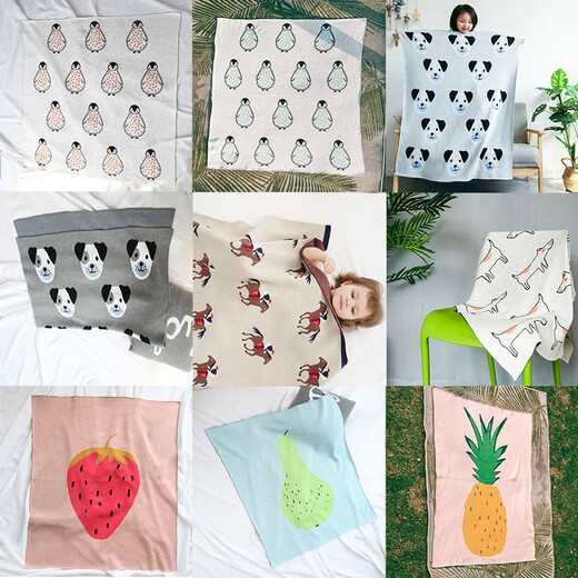Customized ins Nordic style knitted cotton baby blanket baby newborn child blanket nap spring and summer thin section horse racing