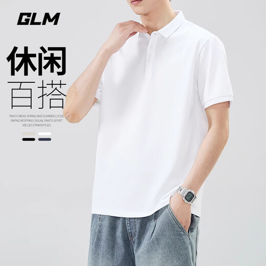 GLM short-sleeved T-shirt men's breathable summer lapel polo shirt quick-drying T-shirt ice silk casual sports top black L