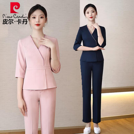 皮尔卡丹美容师工作服女美容院养生馆SPA会所产康师月子中心工装套装 6296粉色上衣+裤 L