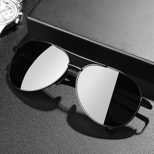 Dragon Legend 2025 Conductor conductor de gafas de sol Modelo polarizado Día y noche Cambio de sexo Gafas de sol Visión nocturna Ojos de pesca de visión nocturna 12056 Film gris de marco-negro [espejo polarizado HD]