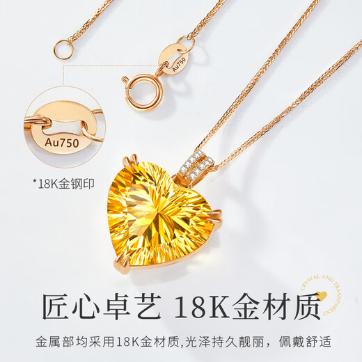 HEEKAIYI Heart of the Ocean Necklace for Women Citrine Luxury Jewelry Chinese Valentine's Day Birthday Gift for Wife and Girlfriend Citrine Heart of the Ocean Necklace