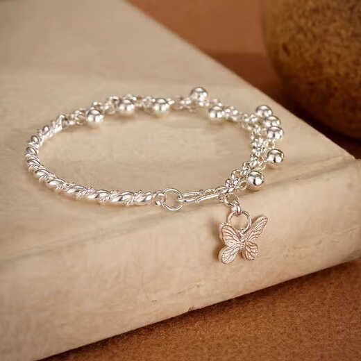 Library selection S925 silver bracelet bracelet for female students, small round ball, niche bell, butterfly anklet, Chinese Valentine's Day gift for girlfriend, butterfly bracelet bracelet