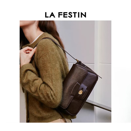 拉菲斯汀金币包新款秋冬包包棕色通勤女包斜挎包腋下包 咖