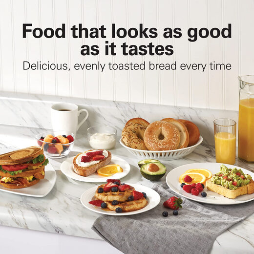 Hamilton Beach 4-slice stainless steel toaster, wide slot design, bagel defrosting function, single slice even toasting, automatic lifting of buns, home breakfast toaster