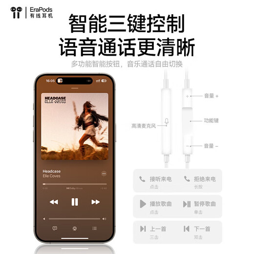 Wired headphones adapt to Apple iPhone16/16pro/16romax/15/15pro/15promax/plus semi-in-ear noise reduction Type-c interface universal for Apple 15-16