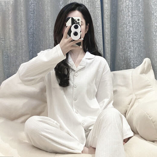Yalu pajamas for women in spring and autumn cotton long sleeves simple ladies loose summer high-end home clothing set autumn and winter new style 3884 2XL [135 160Jin [Jin equals 0.5 kg]]