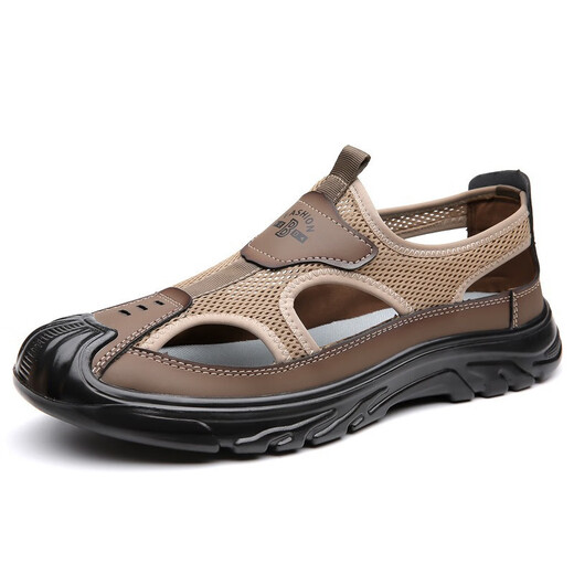 Chaussures de trou de conduite respirant Sac de tissu en mailles Céquette creux extérieure d'âge moyen polyvalent Vieil Pékin Sandales Mountaine d'alpinisme S826 Brown 39