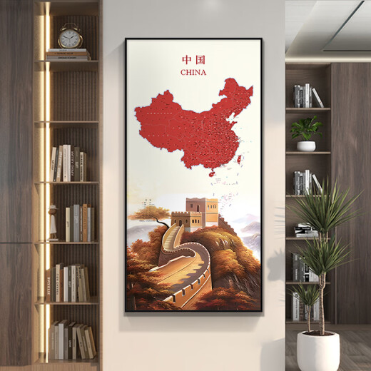 画之楼中国地图玄关装饰画入户门挂画客厅走廊过道办公室背景墙壁画挂画 万里长城X15053黑色边框 80*160cm-推荐宽1.0-1.2米墙面