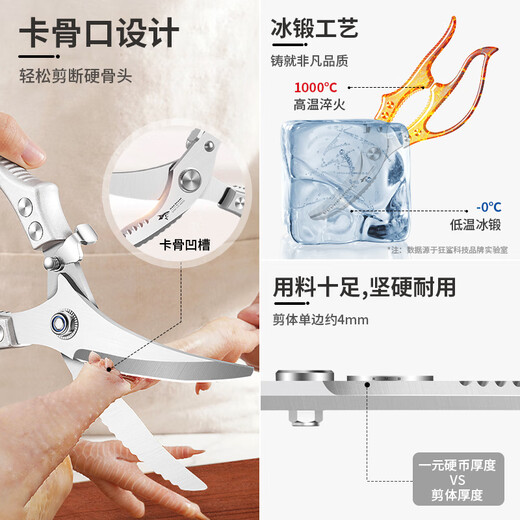 MAD SHARK German kitchen scissors, chicken bone scissors, household stainless steel food supplement special bone scissors, food barbecue scissors, multi-functional hand scissors