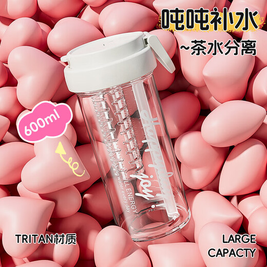 JD Logistics Summer Portable Water Cup High-Looking Sports Straw Kettle with Tea Chamber High Temperature Resistant Student Girl Portable Tea Leak Straw Cup White 500ml 1 Piece