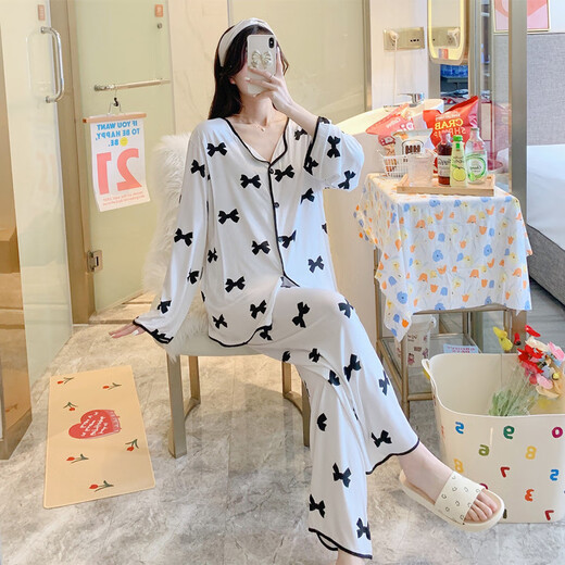 浪莎莫代尔棉月子服夏季薄款产后哺乳孕妇睡衣春秋产妇喂奶宽松家居 SY-9896#水墨画-套装 M