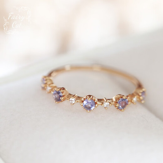 Pu Lian Xiangtao Bobo. Original beautiful natural tanzanite fairy small row diamond zircon ring 925 silver gold-plated ring Hong Kong No. 10/Yomei No. 5