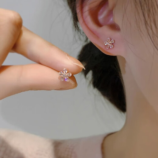 Yican S999 Silver Needle Zircon Flower Earrings Niche Design Earrings 2025 New Style Beautiful Temperament High-end Earrings S999 Silver Needle Zircon Flower Earrings