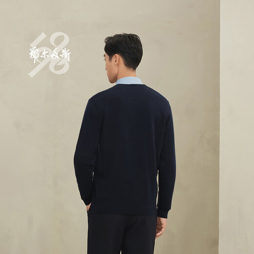 Ordos 1980 Antibacterial Antistatic Autumn and Winter V-neck Thickened Casual Men's Cashmere Sweater 1980 Blue XL 180/100A