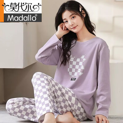莫代尔品牌长袖睡衣女士春秋夏季天棉质甜美可爱家居服大码可外穿套装 折耳兔831 XL 115斤-130斤