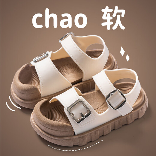Beach Sandals Girls Sandals 2025 New Summer Anti-Slip Soft Sole Girls Middle and Large Children Velcro Black 21 Inner Length 13cm