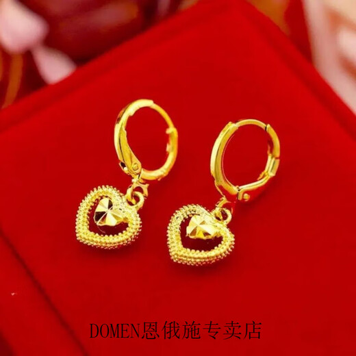 DOMEN Old Phoenix Gold Store Model Imitation 9999 Gold Earrings Women's Love Earrings Temperament Small and Exquisite Earrings Women's 24 Gold Premium Love Earrings