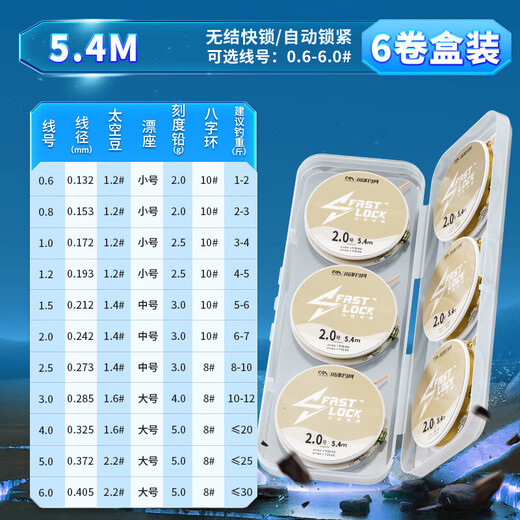 Kawaze knotless quick-lock line set 6 rolls boxed fishing line main line tied full set finished competitive nylon line fishing line 5.4 meters 6 rolls + storage box No. 1.2