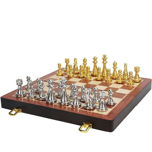 Sangshu Metal Chess Set Boîte d'échecs pliante en bois pour la compétition pour enfants Cécheurs spéciaux échecs bronze bleu + bronze rouge 6630 (grande taille) King Hauteur 7,6 cm