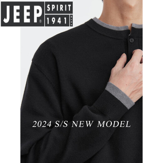 JEEP SPIRIT light luxury men's Henry collar fake two-piece sweater for men in spring and autumn loose inner sweater for men Gray M