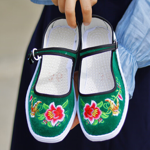 Reine handgefertigte tausendschichtige alleinige alte Peking-Stoffschuhe Frauen gestickte Schuhe Frühling und Herbst Mutterschuhe Quadratmund Mund-LOLED Old Man Schuhe Oma Schuhe [reiner Stoff Einzeltausend-Schicht-Sohle] Granatapfelblumen Big Red 37